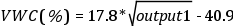 VWC (\%) = 17.8 * \sqrt{output1} - 40.9 